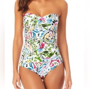Anne Cole White Strapless One-Piece Swimsuit with Multicolor Floral Print